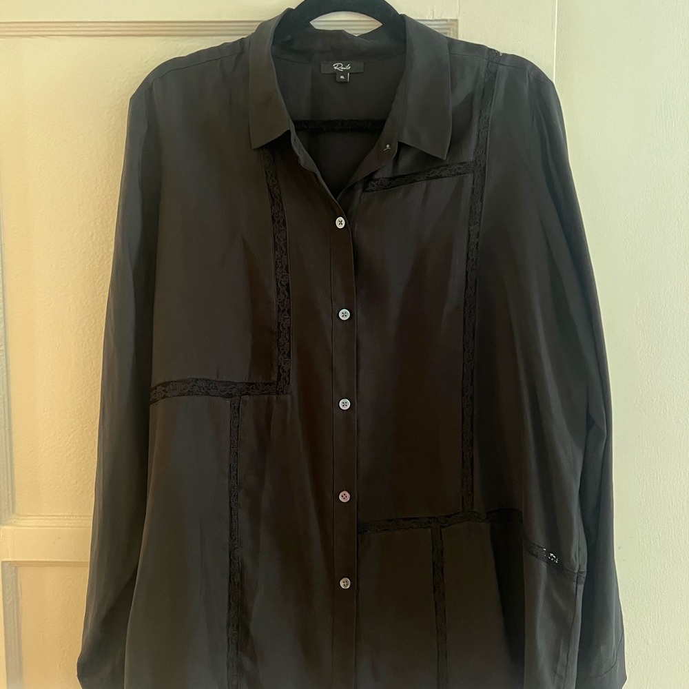 Rails Black Blouse with Lace Accents